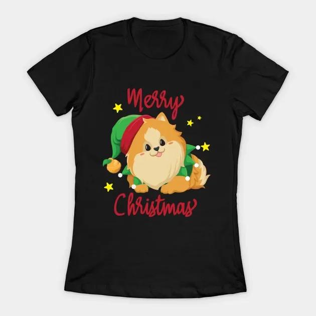 Christmas Pomeranian Merry Xmas Womens TShirt