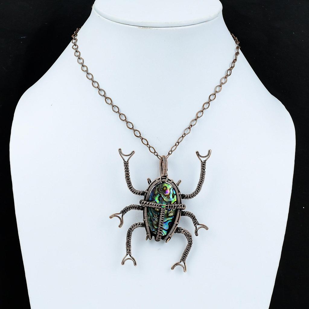 Abalone Shell Pendant Copper Wire Wrapped Pendant Beetle Pendant Wire Wrap Gemstone Jewelry Handmade Pendant Copper Jewelry Anniversary Gift