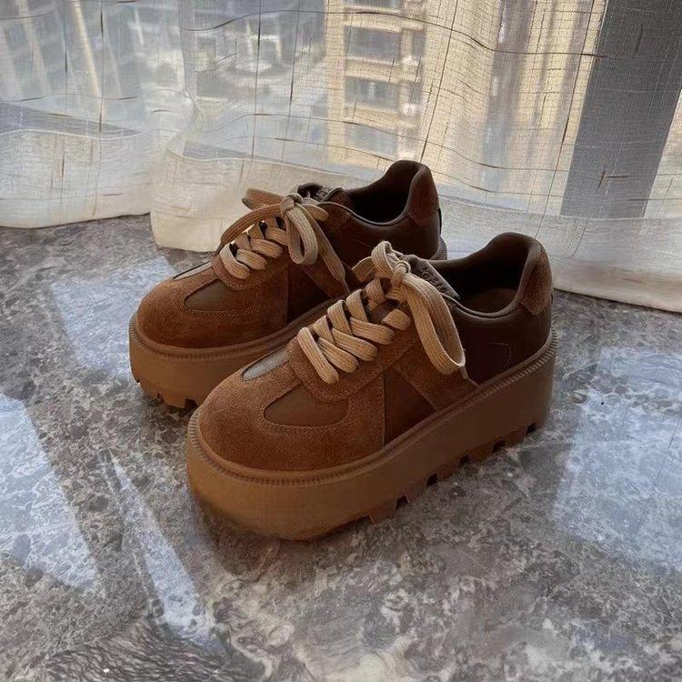 

Korean version of lightweight thick-soled muffin single shoes women s 2025 autumn new fashion soft-soled versatile casual heightening board shoes tide 35 верблюд