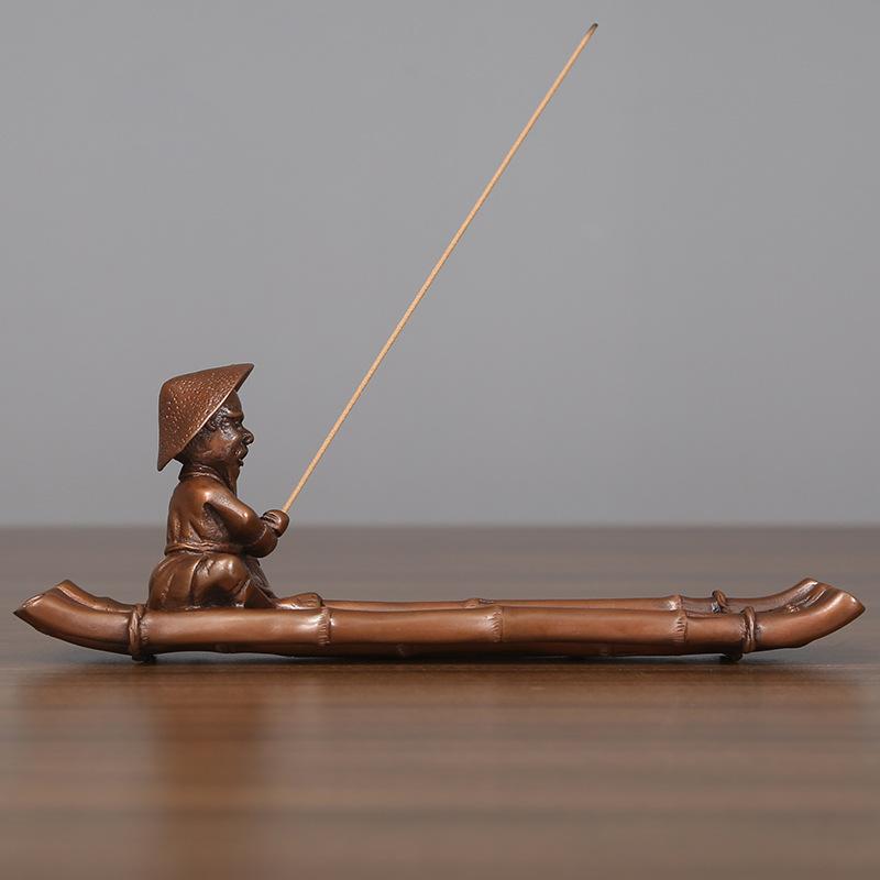 Copper Old Man Fishing Burner Tea Tray Ornament Home Incense Supplies