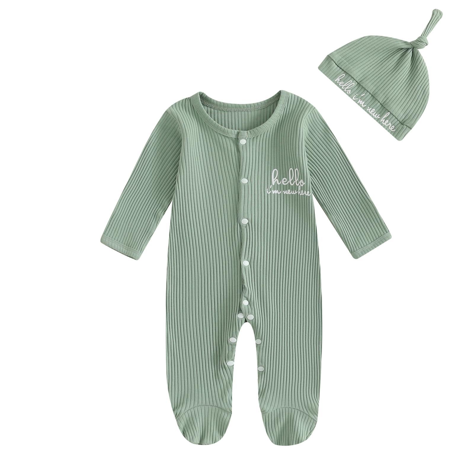 

Детский комбинезон для мальчика, повседневный комбинезон с длинными рукавами и симпатичная шапочка для малышей, осенний комплект 3-6 Months зелёный