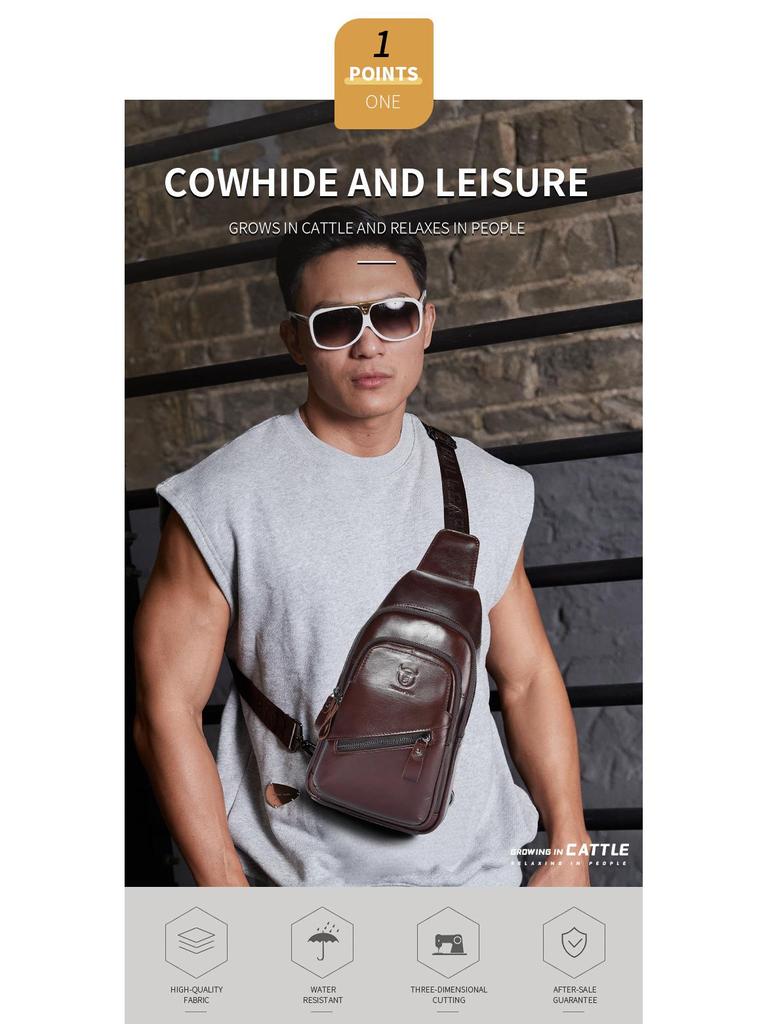 Men's Premium Leather Crossbody Chest Bag - Large Capacity for Tablet and Phone
