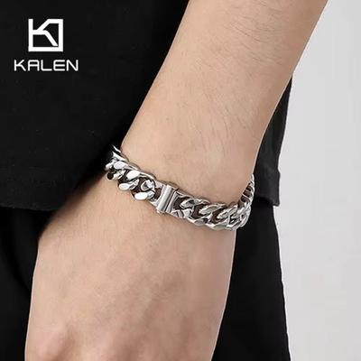 Kalen 10/12/13MM Cuban Chain Heavy Bracelet Shiny Necklace for Men 316L Stainless Steel Gold Color Jewelry Birthday P Arty Gift