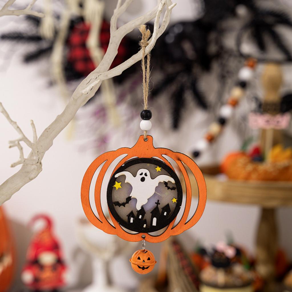 Halloween Wooden Light Hanging Pendant Ghost Festival Atmosphere Layout Glowing Horror Spider Pendant