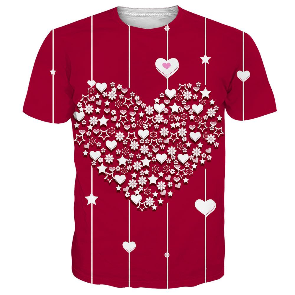 Tricou de vară pentru bărbați cu imprimeu digital 3D, Ziua Îndrăgostiților, cuplu, 3D, dragoste, casual