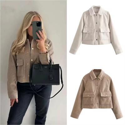 Jackets for Womens Autumn Fashion Solid Front Pockets Button Long Sleeve Jacket Elegant Woman Casual Outerwear Coat
