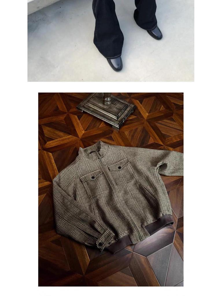 2025 Vlněná bunda Harrington s vzorem psí zuby - Unisex Ležérní Retro Americký styl Oblečení