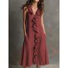 QICED Fashion Summer Spring Solid Color Print Sleeveless V-Neck Casual Dresses