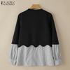 ZANZEA Women Casual Long Sleeve Stripe Patchwork Pullover Sweatshirt