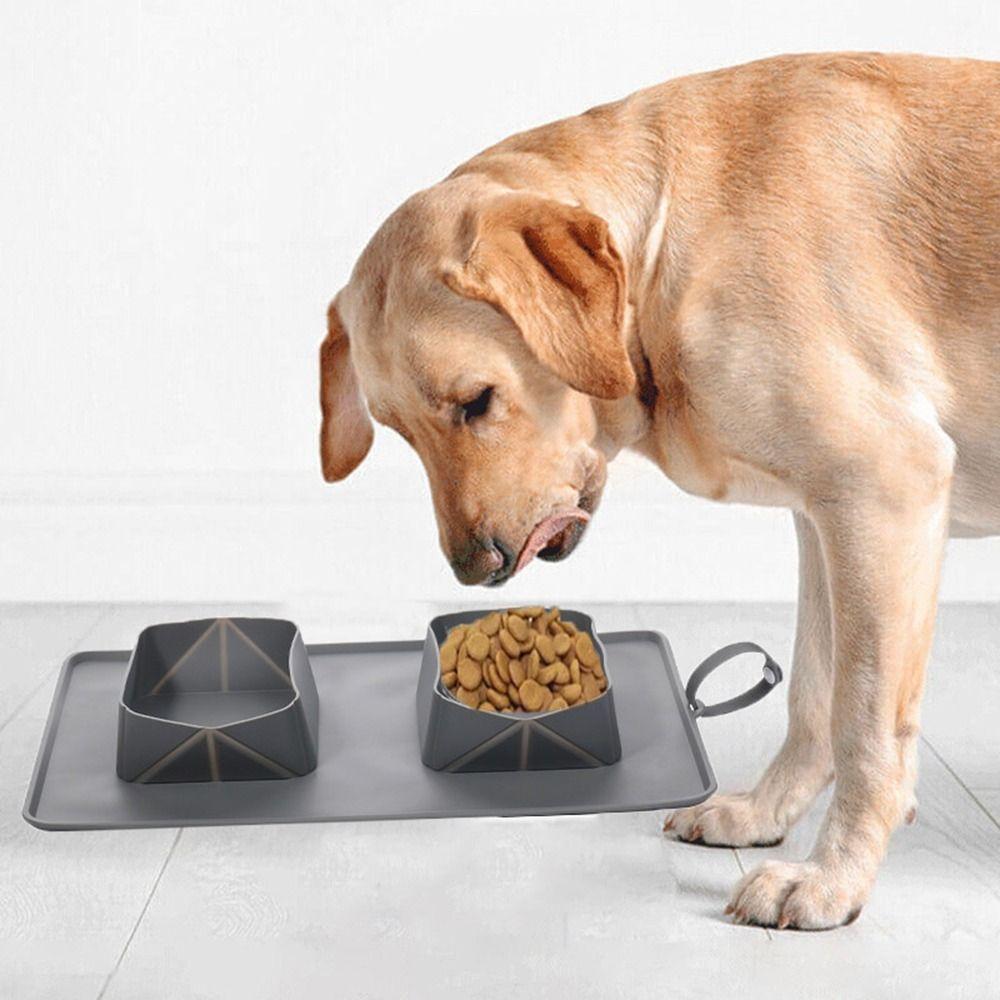 Anti Slip Silicone Folding Dog Bowl 2-in-1 Cat Water Feeder Folding Double Bowls  for Dogs/Cats