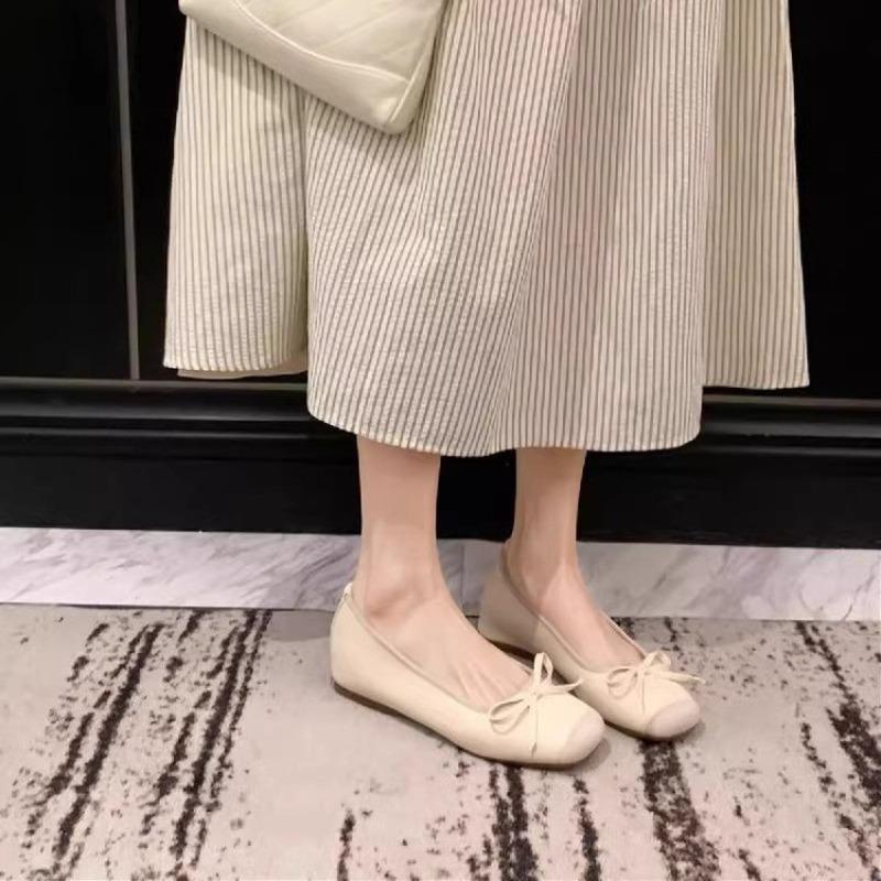 Wszechstronne buty damskie na jesień, kwadratowy nosek, płaska podeszwa, płytki dekolt, z kokardką, w stylu retro Mary Jane