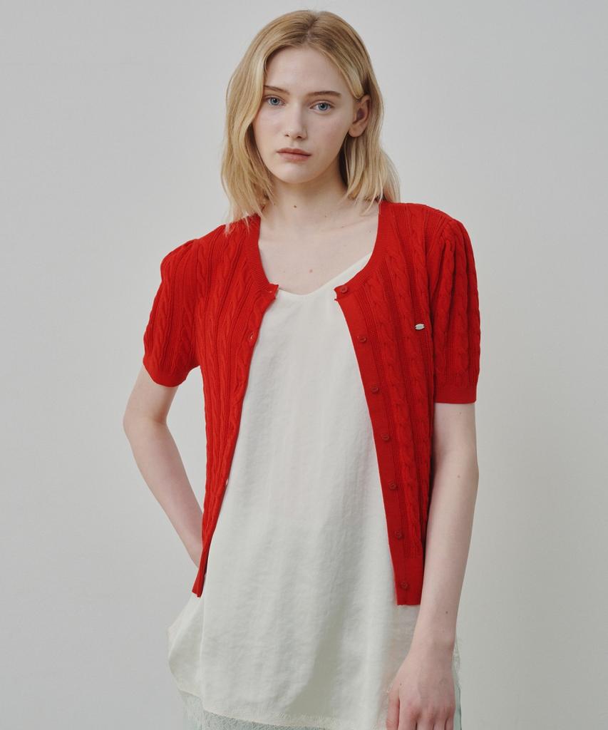 Olive Des Olive Cable Short Sleeve Cardigan Ok6Md5730