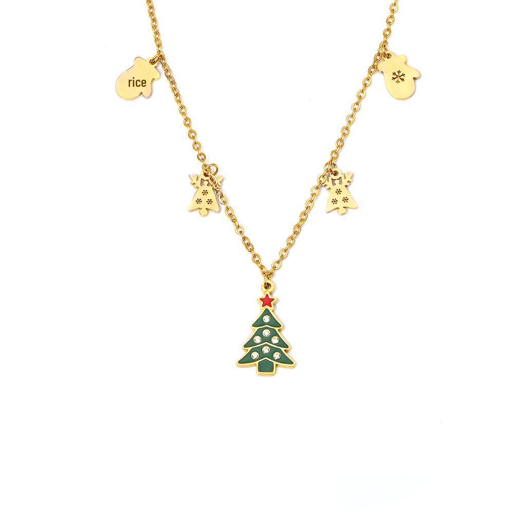 Emerald Zircon Reindeer Tassel Necklace & Gloves Set – Romantic Christmas Gift for Women