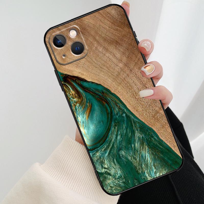Hybrid Wood Resin Phone Case For iPhone 17 Pro Max 14 13 12 11 15 16 Pro Max Mini 15 16 Plus 16e 17 Air Cover