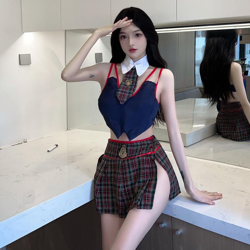 Sexy women's lingerie uniform seduction college style miniskirt student clothing two-piece suit