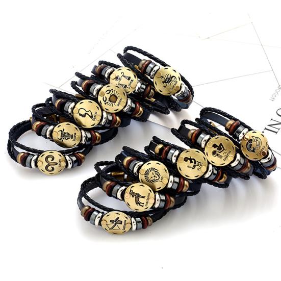 12 Constellations Multi-layer Braided Faux Leather Bracelet Bangle Jewelry Gift