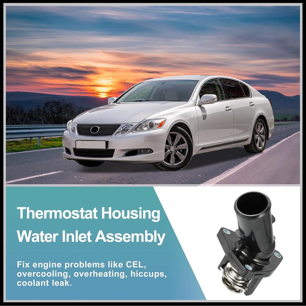 Engine Coolant Thermostat Housing Assembly Replacement for Lexus IS250 2006-2015, 1603131020 Metal Black 1Pc
