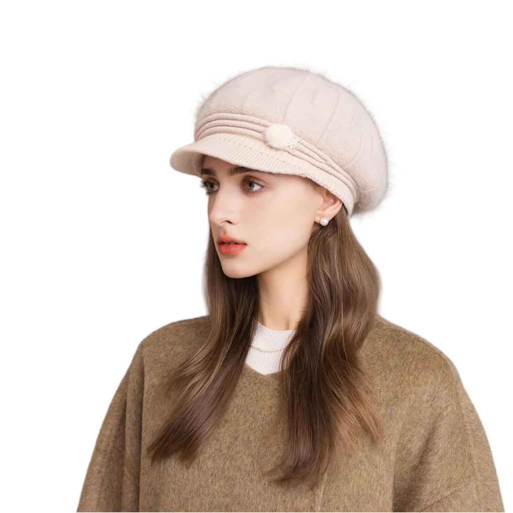 Women's Knitted Hat With Plush Insulation And Cold Proof Yarn Hat Basin Cap
