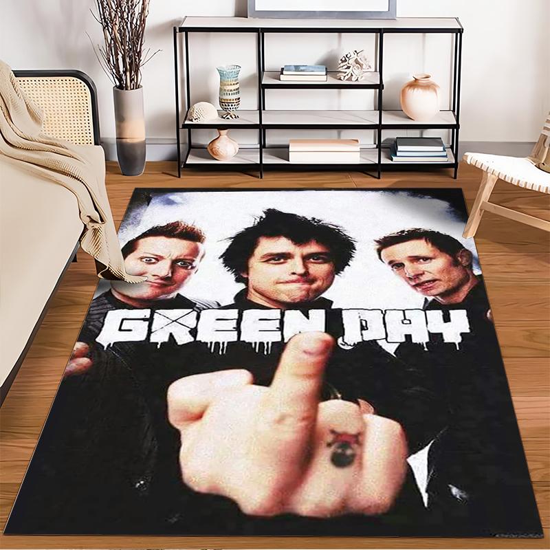 Green Day punk rock band printed flannel non-slip rug, perfect for bedroom, living room, home decor, gifts