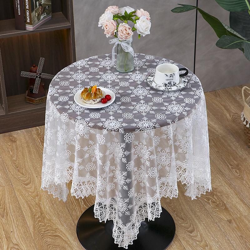 Elegante weiße Tischdecke aus Spitze im französischen Stil mit Blumenmuster - Polyester, rechteckig, handgefertigtes Webdesign für romantische Tischdekoration, Hochzeit