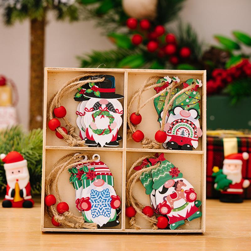 12Pcs Gnomes Pendants For Xmas Tree Christmas Decoration New Year Gift Wooden 2025 Christmas Hanging Ornaments