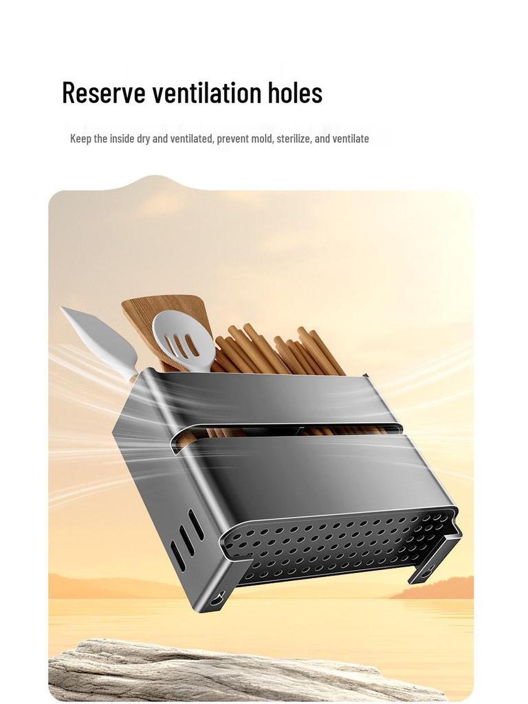 Wall-Mounted Kitchen Chopsticks & Utensil Holder with Draining Basket and Rag Rack