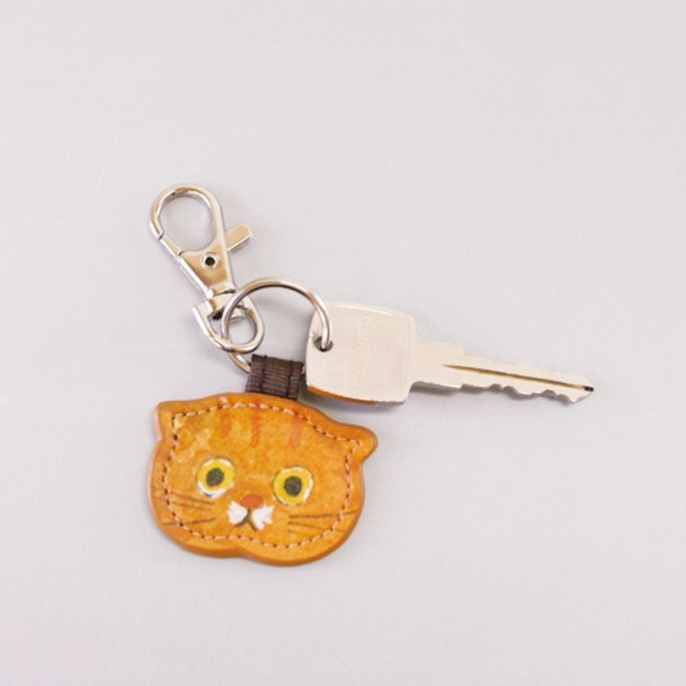 Cartoon Animal Ginger Cat Pendant Leather Leather Cat Keychain Lovely Orange Cat Keychain Couple