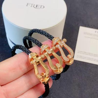 Force Fred 18K Rose Gold Plated Horseshoe Buckle Red String Steel Wire Diamond Couple Bracelet