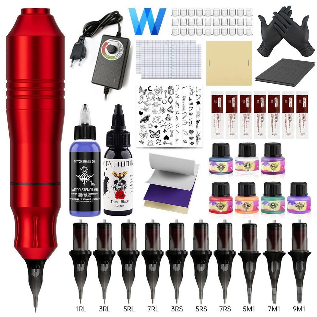 Best-Selling Beginner Tattoo Kit: Motorized Pen with Liner & Shader Equipment, Includes 20 Pigment Colors