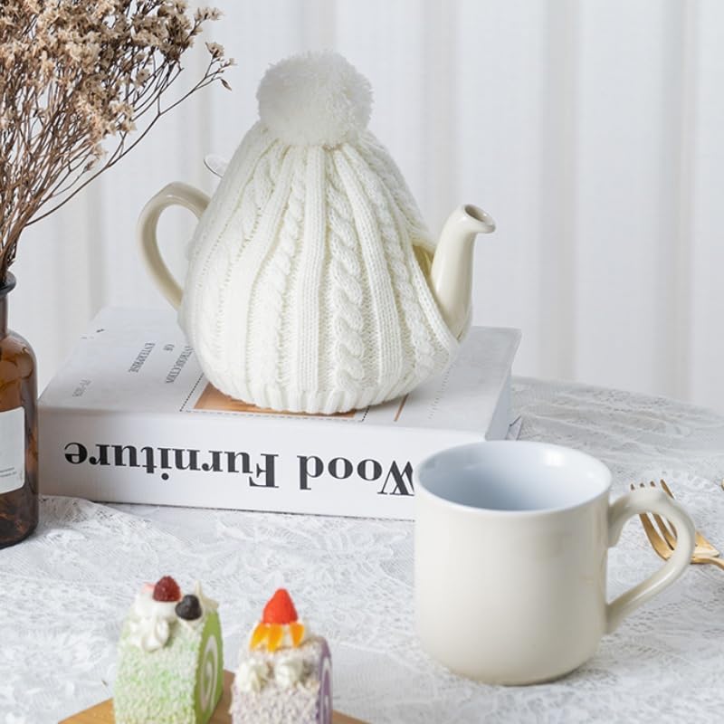 Cute Acrylic Knitted Tea Set for London Pottery, 2 Cup Size, Gift (Brown - One Piece)