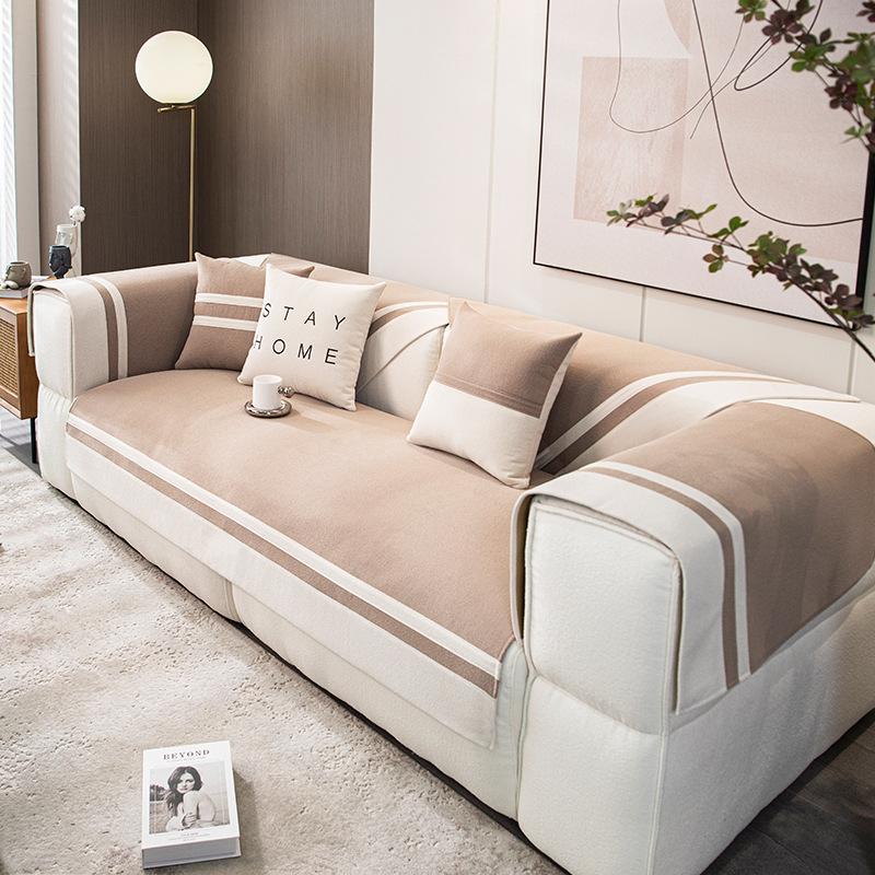 Einfarbiges Sofakissen, Ganzjahres-Anti-Rutsch-Anti-Rutsch-Anti-Rutsch-Wohnzimmerbezug, Vollbezug, Stoffhandtuch, leichtes Luxussofa