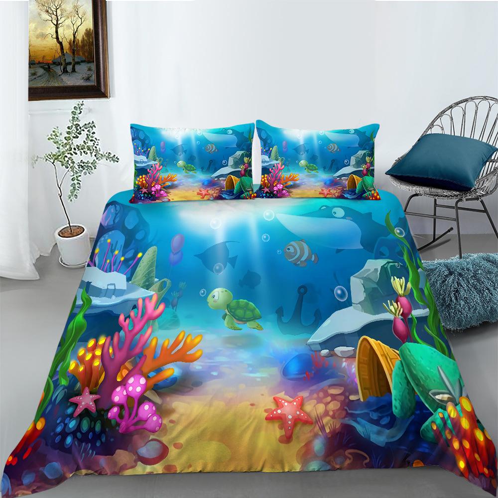 Bedding Two Or Three-Piece Set Cartoon Marine Animal Series Digital Printing Polyester