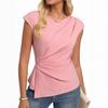 Women One Shoulder Asymmetric Draped Top Elegant Sleeveless Blouse Casual Summer Tank Top
