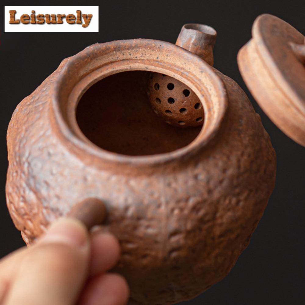 Retro Coarse Pottery Teapot Ancient Old Rock Mud Pot Tea Maker Kettle with Strainer Kung Fu Tea Tea Items Supplies Collection