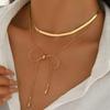 Elegant Layered Bow Drop Pendant Necklace Women Gold Tone Snake Chain Choker Minimalist Fashion Jewelry
