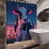 Surreal Cow Shower Curtain – Cosmic Night Sky & Pastoral Field, Black-And-White Dairy Cow In Dreamlike Art, Includes Hooks,