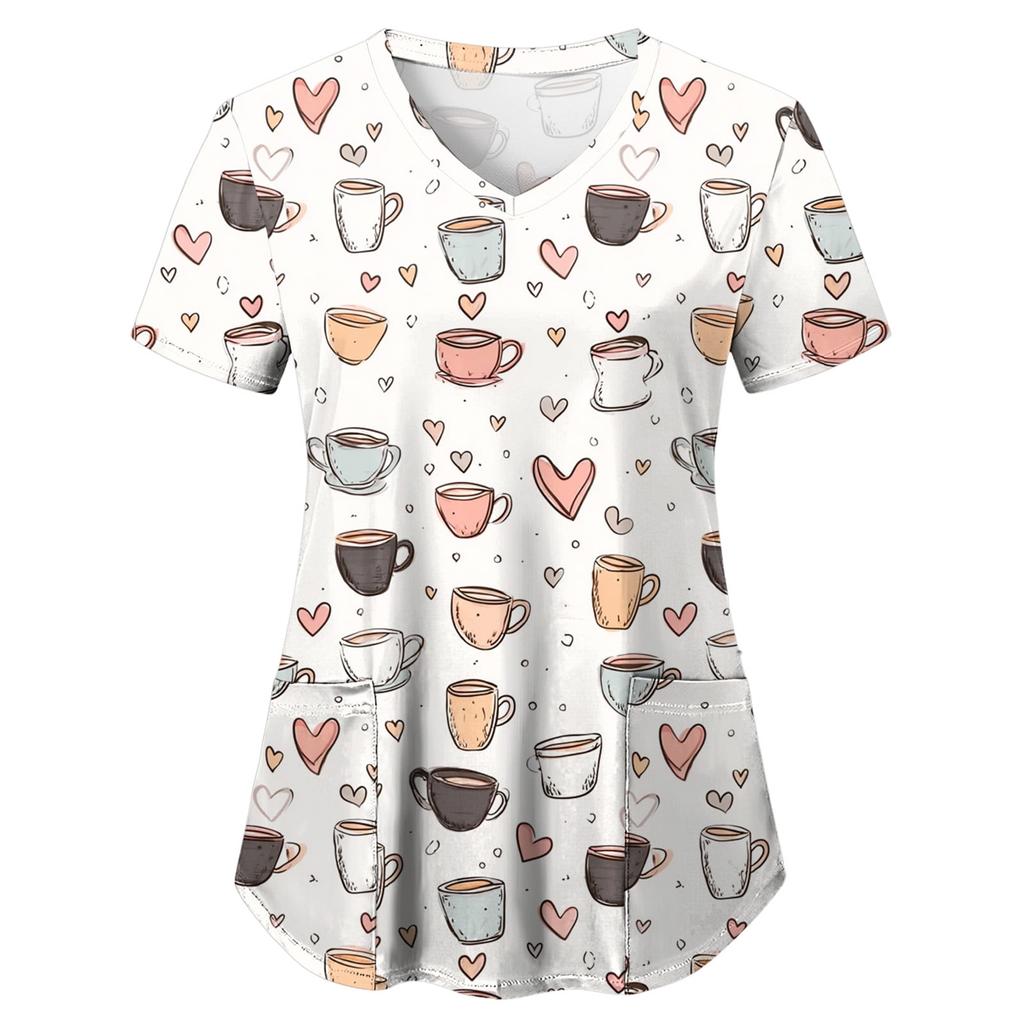 Uniforme Sanitario Enfermera Clínica Enfermería Mariposa Ropa de Trabajo Hospital Camiseta Camiseta Manga Corta Blusa Cuidadora Mujeres Trabajadoras Médico