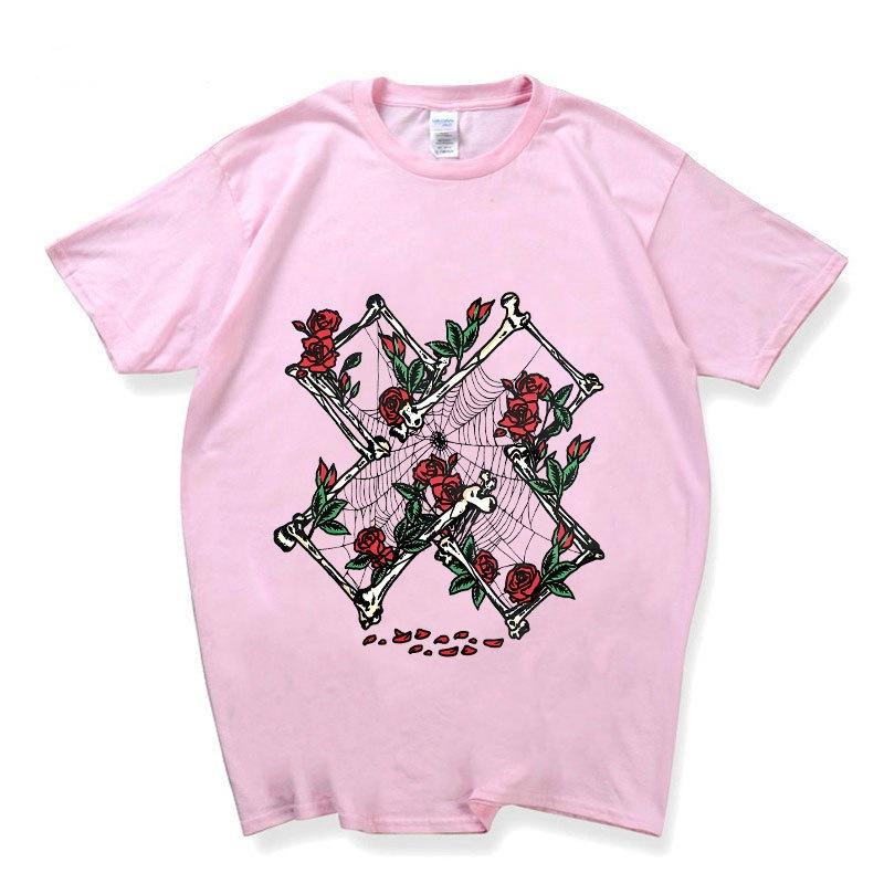 Camiseta de Algodón de Manga Corta Estampado de Calavera XPLR Y2K Sam y Colby Unisex Tops Casuales