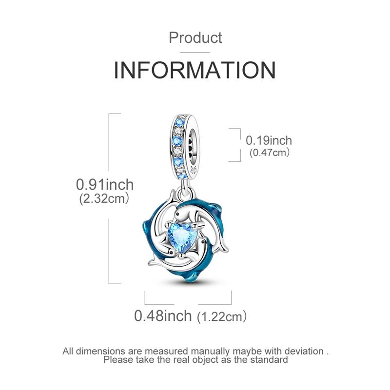 New In copper Charm Bead Charms Bead Charms Blue Heart Snake Dolphin Pendant Jewellery Compatible With Authentic Bracelets Ideal For Women Do It Yours
