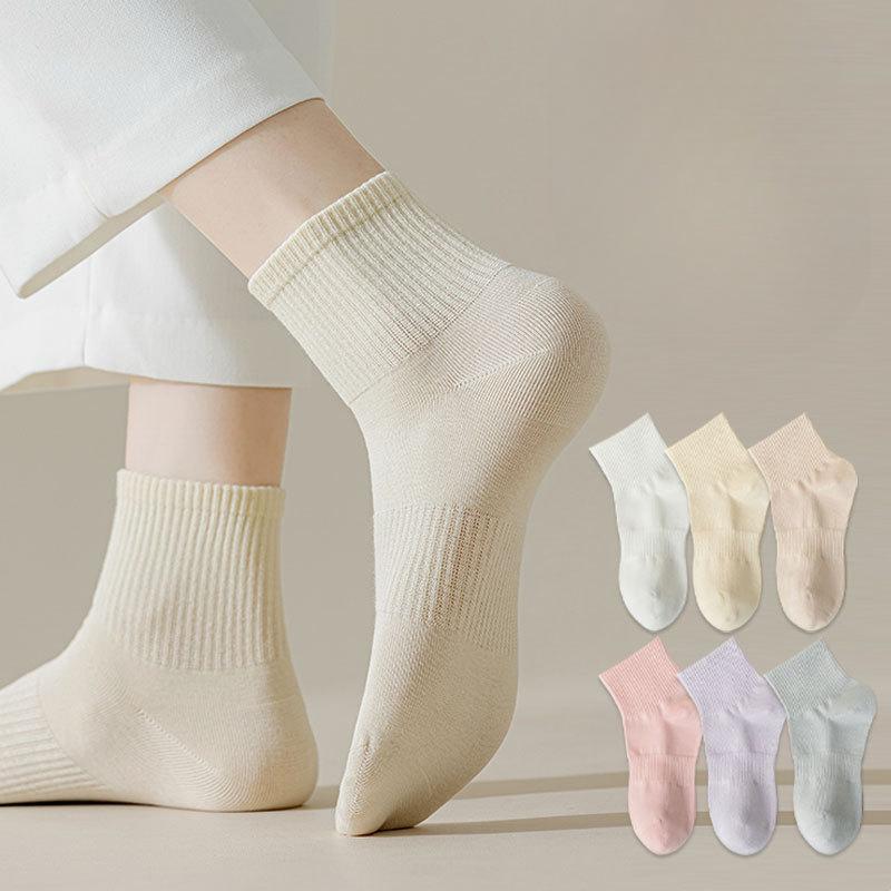 Women's Mid-calf Socks, Boneless Sports Solid Color Cotton Socks, Autumn and Winter Short Socks, Versatile Spring and Summer Socks