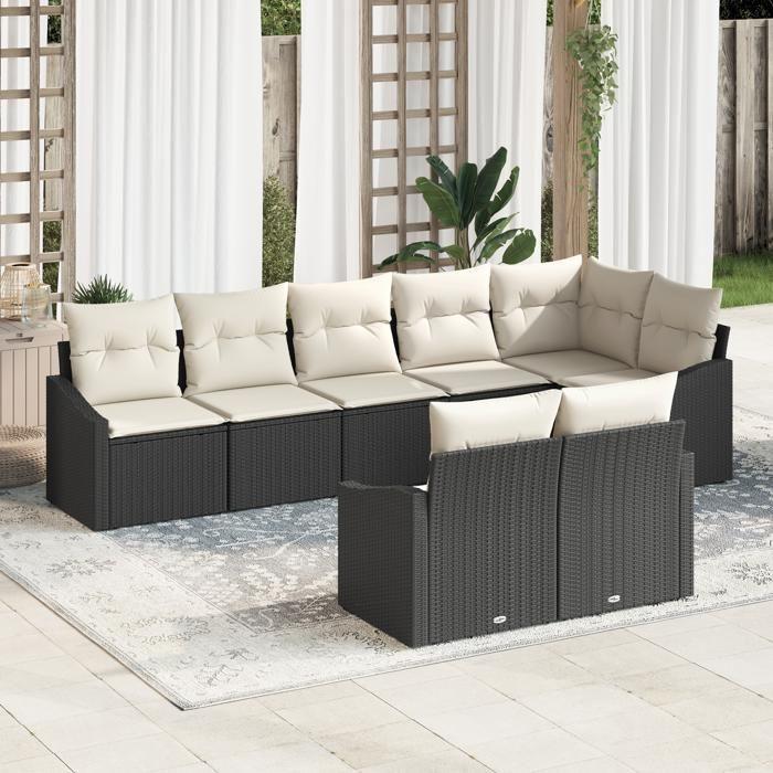 VidaXL Ensemble de canapé de jardin en 8 pièces avec coussins en poly rattan noir 3346767