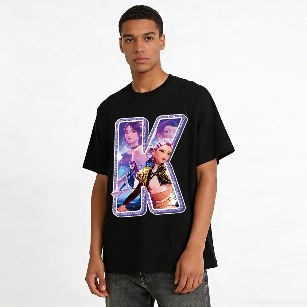 Shiny K-letter Print K-pop Girl Group Graphic Tee Trendy Stage Style Casual Unisex Top Pure cotton T-shirt