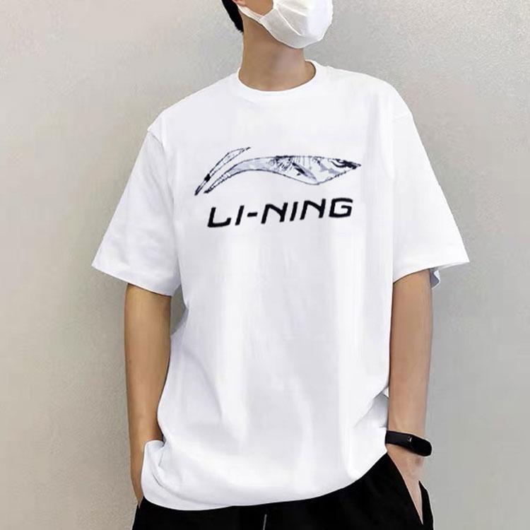 Li-Ning Sport Fashion Series Large Logo Printed Round Neck Short Sleeve T-Shirt Unisex Tops YHST165-1