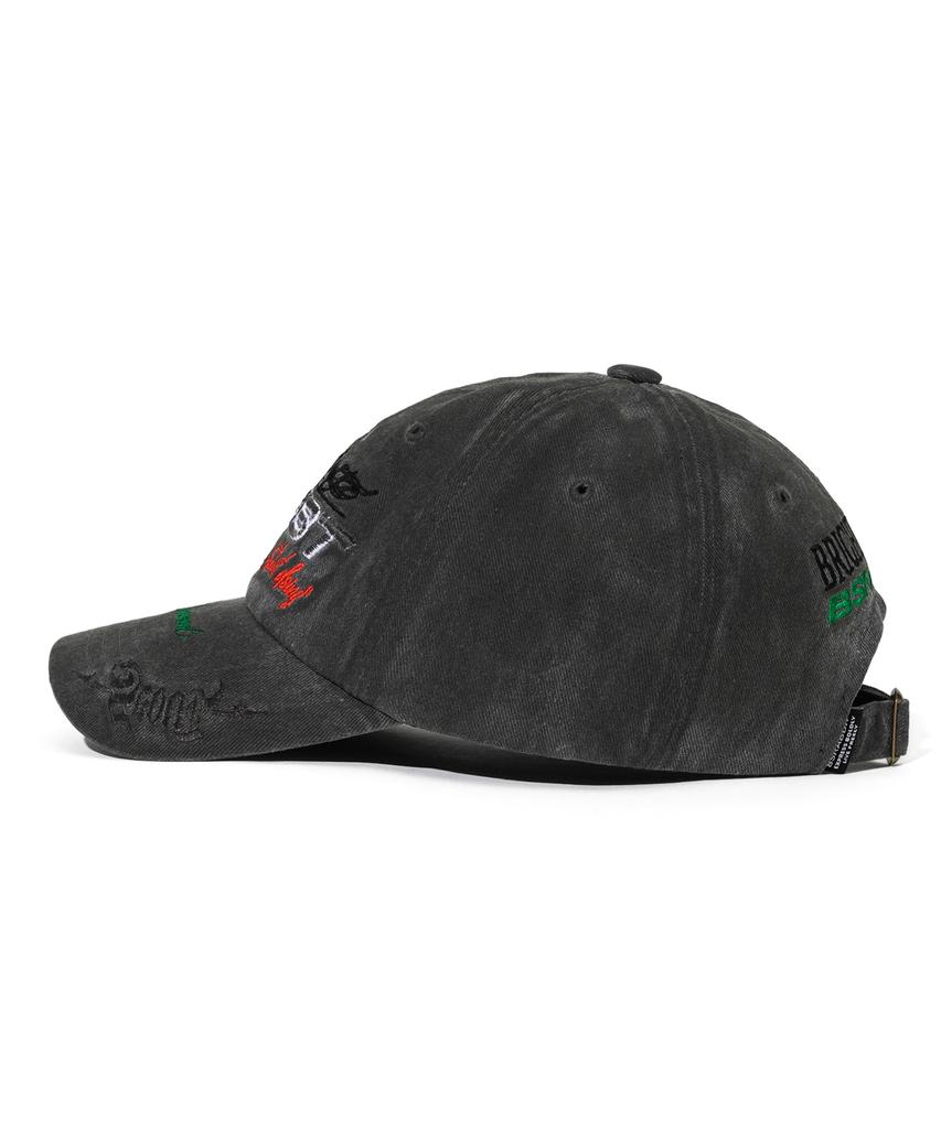 Bieseulaebis 3D Embroidery Dirty Washed Cotton Cap Black