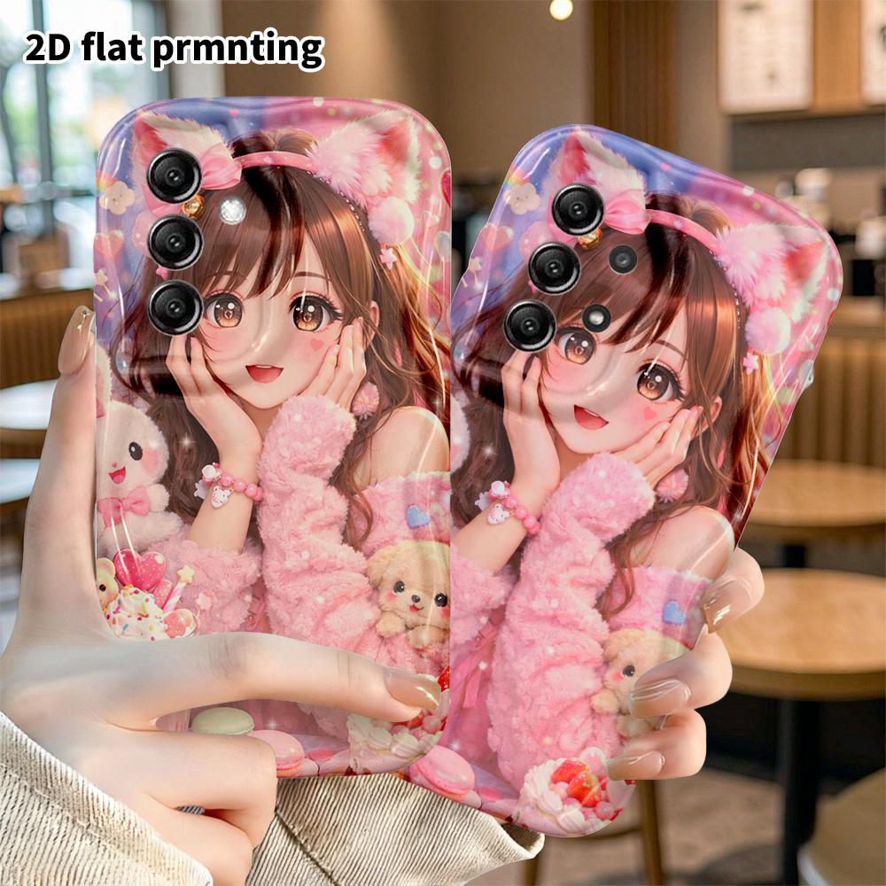 Phone Case: 2D Flat Samsung Galaxy A34 A35 M05 M06 S20 S22 S21 FE Plus 5G Protective Case, Cat Ear Girl, Christmas and Halloween Gift