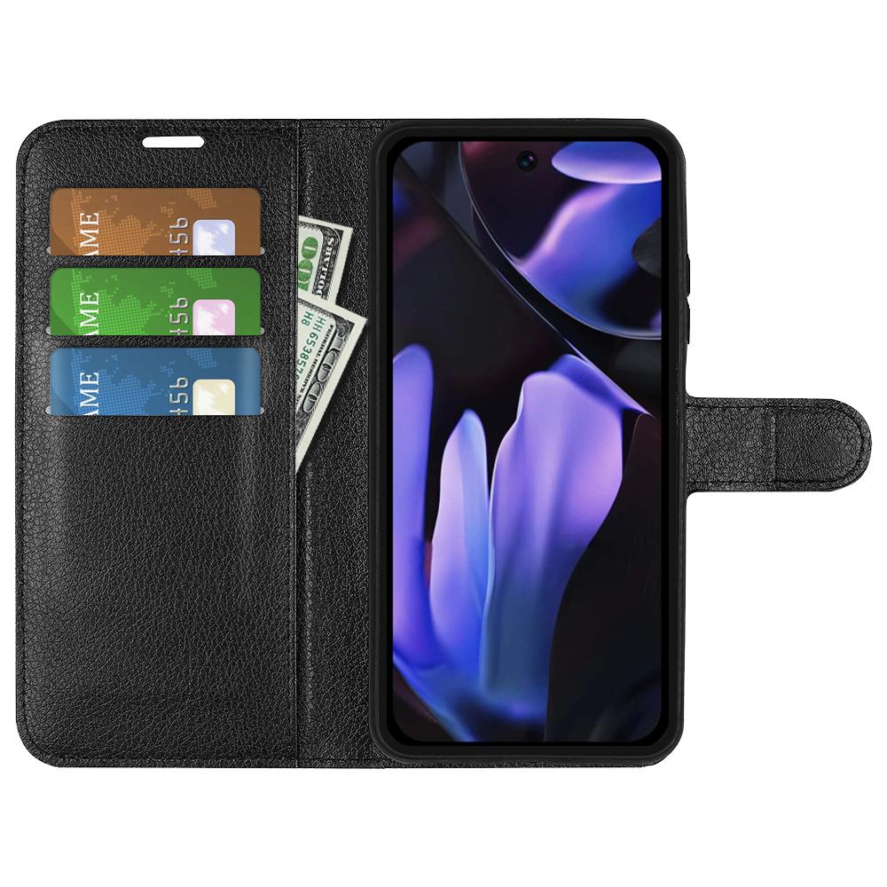 

For Google Pixel 9a Case Litchi Texture Shockproof Leather Wallet Phone Cover Black