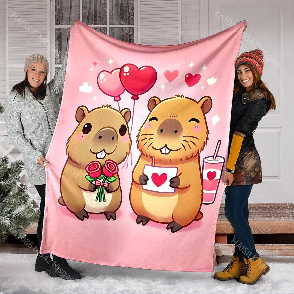 Capybara Printed Cartoon Throw Blanket for Adults Kids Soft Warm Bedding for Bed Sofa Outdoor Travel Flannel Material