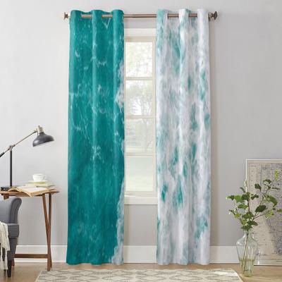 Moderne Fenstervorhänge, türkisfarbene Wasserwelle auf der Meeresoberfläche, luxuriöse Modevorhänge für Wohnzimmer, Schlafzimmer, Küchenvorhänge