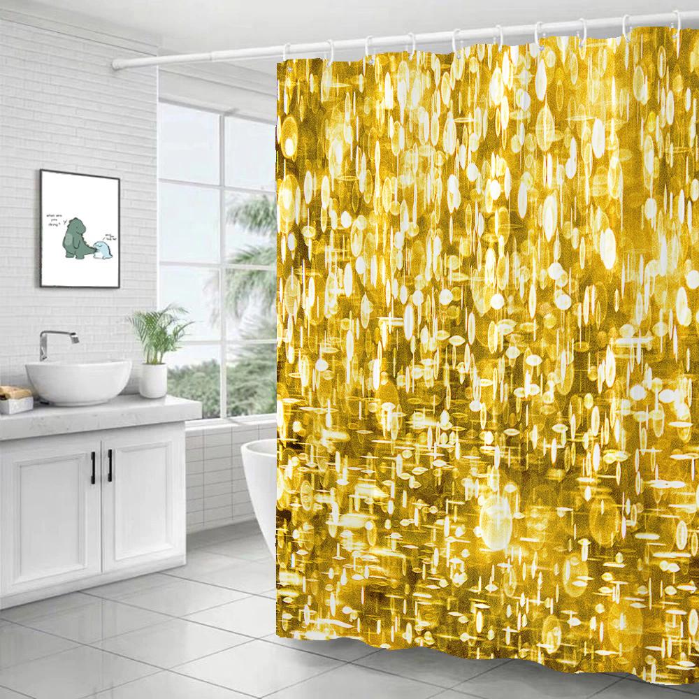 Sparkling Golden Red Shower Curtain Set with Non-Slip Rugs Toilet Lid Cover and Bath Mat Glitter Shower Curtain Bathroom Decor
