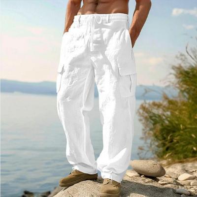 Men's Linen Four Seasons Thin Breathable Tooling Multi-Pocket Loose Casual Trend Wide Leg Pants